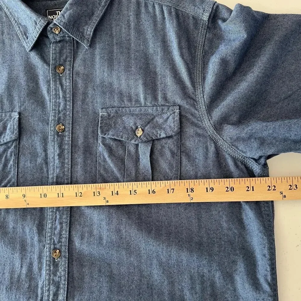 The North Face Shirt Mens Long Sleeve Pockets Button Front Western Cowboy Blue L